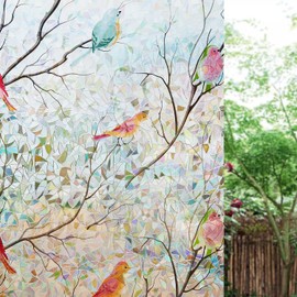 Ranzdn Window Privacy Film - Stained Glass Window Film Static Cling UV & Heat Blocking Rainbow Window Film for Glass Doors, Bedroom Windows - No Glue Premium Vinyl (Easy Install, 17.5"×78.7")