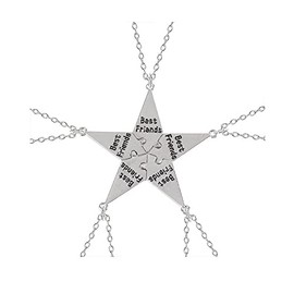 Yocoyee Multi Puzzles Best Friends Forever Necklaces Engraved Heart BFF Pendant Set Friendship Necklaces Gifts-5 Puzzls