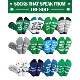 ShinyMatch 12 Pair Men's Golf Socks Bulk Novelty Text Design Funny Golf Socks for Men Socks Size 10-13 Christmas Birthday Gift for Sports Male Golf Lovers