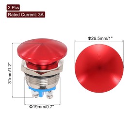 METALLIXITY 2PCS 3A 19MM 3/4" Momentary Mushroom Head Push Button Switch 12V 24V 120V 250V AC Red 1NO Waterproof IP65 SPST Domed Round 2 Screw Foot Switch