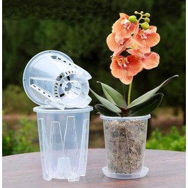 5-Pack Clear Plastic Orchid Pots with Drainage Holes - 14cm Pots for Plants, Ideal for Orchids and Other Flowers