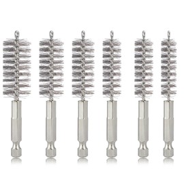 6 PCS Metal Round Cleaning Brush for Drill, Metal Bore Drill Brush, 1/4 Inch Hex Shank Cleaning Wire Brush for Rust Removal, Tubes (8、10、12、15、17、19mm)