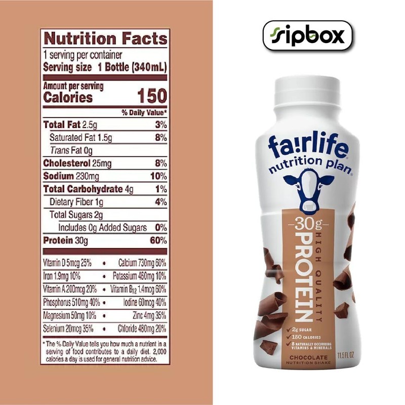 Sipbox Bundle of Fairlife Nutrition Plan 30g Protein Shake, Chocolate,
