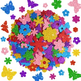 512 calcomanías de espuma con purpurina, coloridas formas de flores y mariposas, autoadhesivas, brillantes, manualidades, para álbumes de recortes, ta