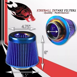 StreetWolf Performance 3" Reusable High Flow Performance Cold Air Intake Filter Kit Blue For Ford