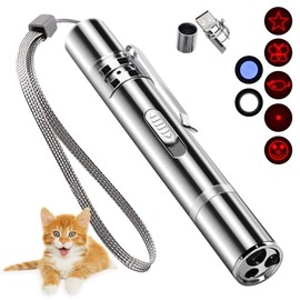 CHUQIANTONG Cat Toys Laser Pointer for Indoor Cat Mouse Toys Pet Interactive Toy Pointer Kitten Dog Chase Play LED Flashlight 7 Adjustable Patterns Red Light Remotes Teaching Tool Rechargeable