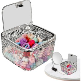 Caja Organizadora De Accesorios Para El Cabello - Porta Ligas Claro, Soporte Acrílico Caja De Almacenamiento Con Tapa Transparente Para Gomas Moños Pinzas Cintas Y Accesorios De Peinado
