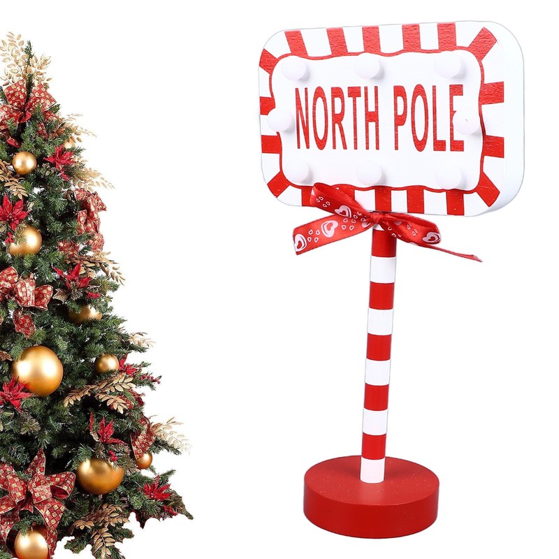 Christmas Stop Here Decor Metal Solid Wood LED Delicate Santa