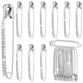 SmallCat 10pcs Rhinestone Safety Pins, Silver Plated Crystal Brooch Pins, Women Safety Pin Brooches, Sweater Clips, Decorative Sock Charm Jewelry Making Supplies for Clothes, Hats, Shawl