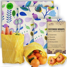 Beeswax Reusable Food Wraps - (3 Packs, 3 Sizes S,M,L) Plastic and Silicone Free, Eco-friendly Wrap, Wax Paper for Food,Flower