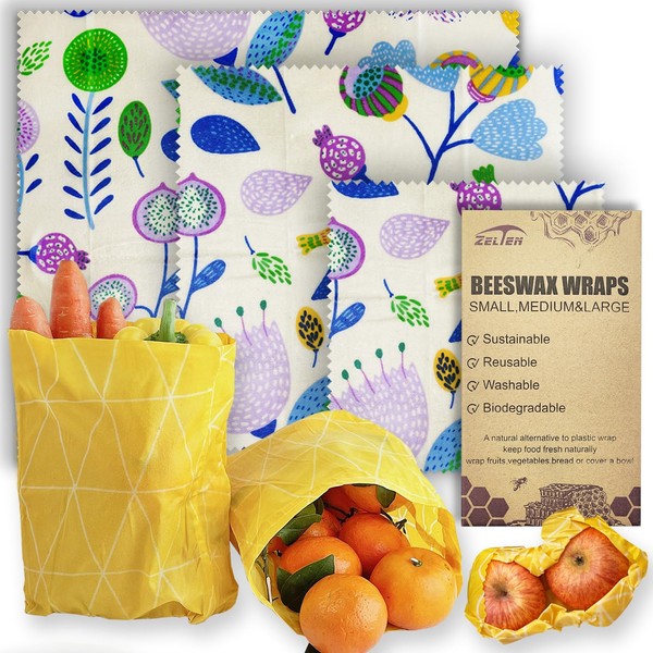 Beeswax Reusable Food Wraps - (3 Packs, 3 Sizes S,M,L)