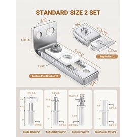 Bifold Door Hardware Repair Kit, 2 Set Bi-fold Sliding Closet Doors Replacement Parts with Top & Bottom Brackets, Pivots & Guides Wheel, Closet Door Hardware Kit for Folding Pocket & Accordion