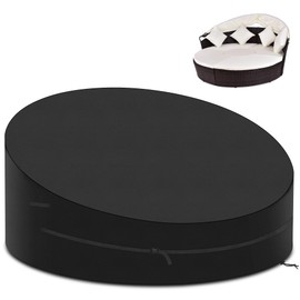 PATIO PLUS Sun Island Cover Waterproof 420D Oxford with Drawstring Round Winterproof UV-Resistant Protective Cover 165 x 50/90 cm Black