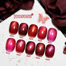 JODSONE 10 Colors Burgundy Cat Eye Gel Nail Polish (Base Coat,Top Coat & Magnet Stick) Elegant & Romantic