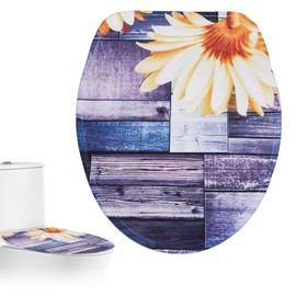 NICENEEDED Polyester Toilet Lid Cover, Wood Print Sunflower Toilet Lid Covers Soft Toilet Seat Cover, Aesthetic Washable Toilet Lid Seat Protector for Bathroom Decoration