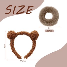 1 Bear Ear Headband And 2 Plush Hair Ties, Cute Animal Headbands, Plush Headbands, Elastic Headbands For Girls