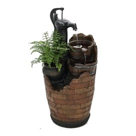 Bowery Hill Modern Resin Water Pump Cascading Water Fountain in Brown