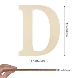 Large Wooden Letters 17 Inch, Big Wood Letters D Shape Cutouts Alphabet Unfinished Paintable Wooden Letters for Wall Decor DIY Crafts Painting Birthday Wedding Party Classroom Nursery Home Decor