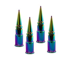 TRUE SPIKE 4 pc NEOCHROME Spike Tire Air Valve Stem CAPS Cover in Heavy Gauge CNC Machined Billet Aluminum Short Compatible with Ford Dodge Ram Toyota Nissan Chevy GMC Jeep Isuzu Kia Trucks and SUV
