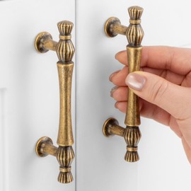 ASKANO 30 Pack 3 Inch Hole Centers, Antique Brass Cabinet Pulls Vintage Brass Cabinet Handles Brass Kitchen Hardware for Cabinets ZP2408 Drawer Bedroom Dresser Bathroom Vanity Cupboard Closet