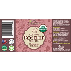 US Organic, Aceite de Semillas de Rosa Mosqueta, Certificado Orgánico por USDA, 100% Puro y Natural, Prensado en Frío, Virgen, Sin Refinar, Botella de