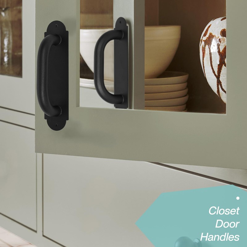 Purife 8'' Black Heavy Duty Barn Door Pull Handles 2