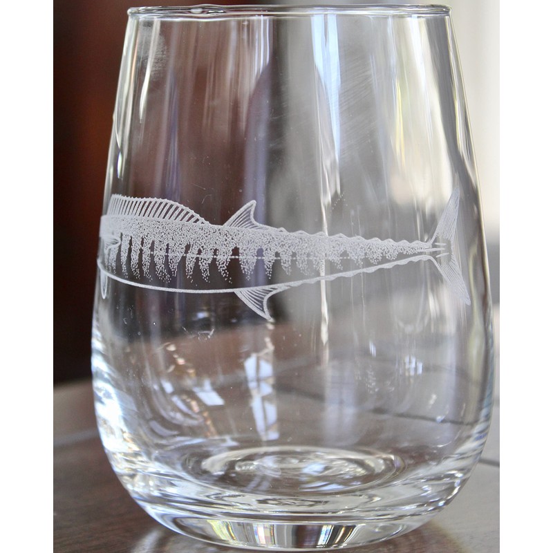 Wahoo Fish Engraved Stemless Wine Glasses (Set of 2)