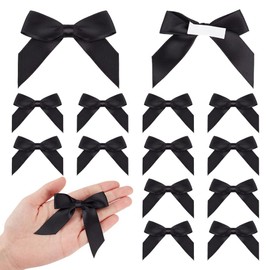 MAYJOYDIY 50 PCS Black Satin Ribbon Bows 2.2 Inch Self Adhesive Bowknots Decoration Premade Bows with Double-Sided Tape for Gift Wrapping Wedding Party Decor DIY Crafts