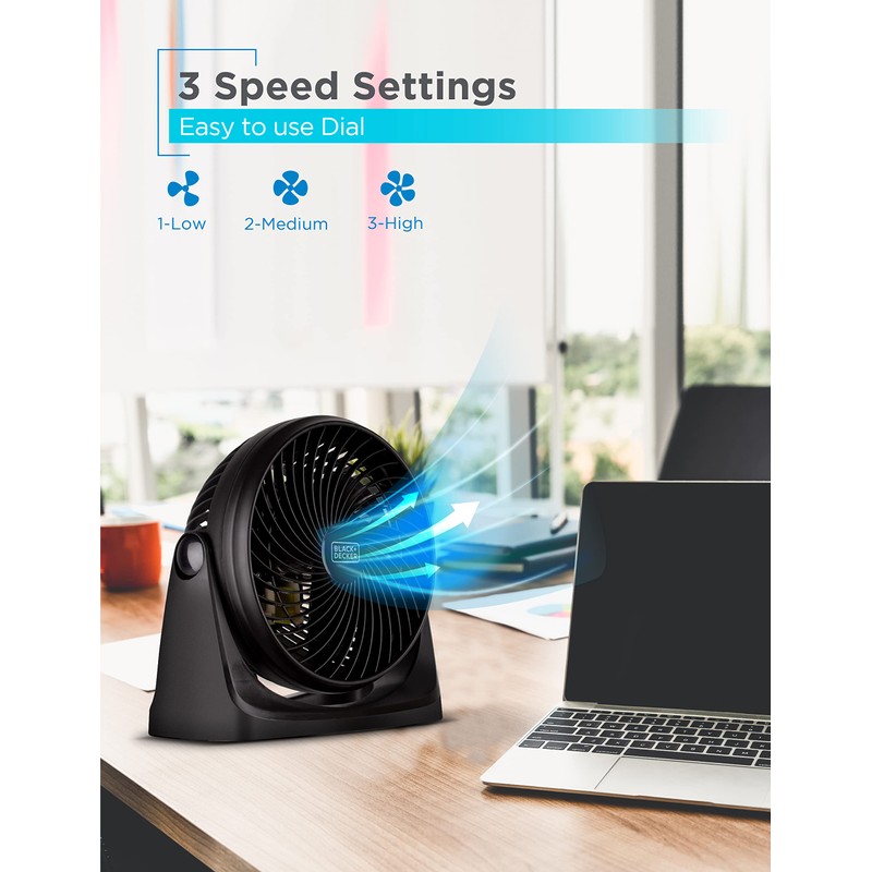 BLACK+DECKER 7-Inch Portable Turbo Fan, 3-Speed Settings, Desktop Personal Cooling