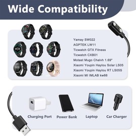 MohLythrix Magnetic Smart Watch Charger for YAMAY SW022, Smartwatch Charging Cable Universal Compatible with Ticwatch GTX, AGPTEK LW11, Nerunsa, Radley, Reflex Active, 2 Pin 4mm (3.3ft)