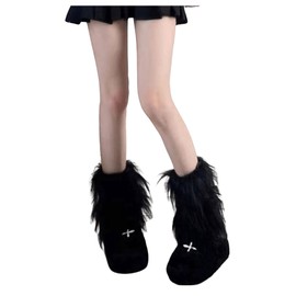 SHENHE Women's Faux Fur Fuzzy Leg Warmers Y2k Vintage Short Plush Leg Warmers Black One-Size