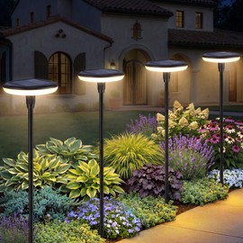 Solar Pathway Lights Outdoor, 4 Pack Solar Powered Garden Lights Waterproof IP67, Auto On/Off Outdoor Light for Lawn Patio Walkway Driveway Decor Landscape Lighting
