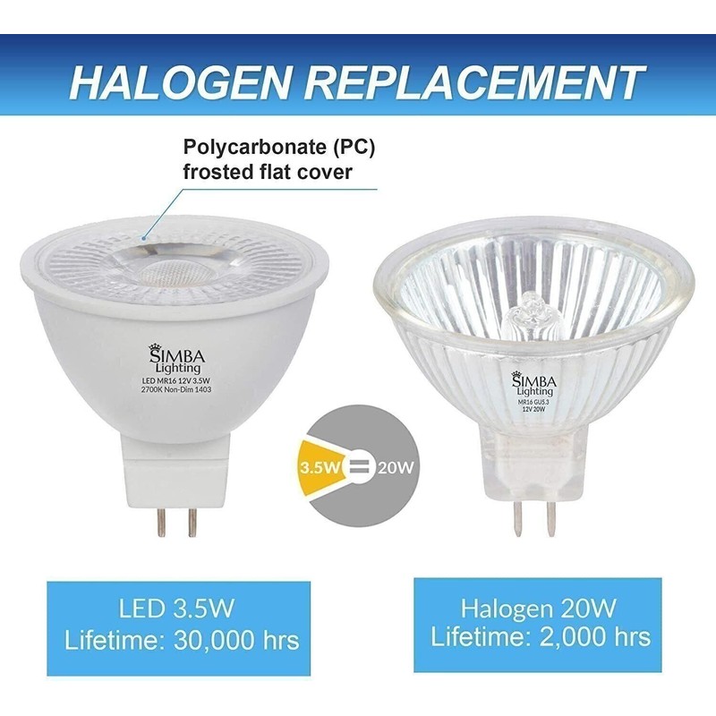 Simba Lighting [6 Pack] LED MR16 3.5W 12V 20W Halogen
