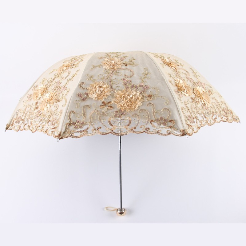 Honeystore Vintage Lace UV Sun Parasol Folding 3D Flower Embroidery