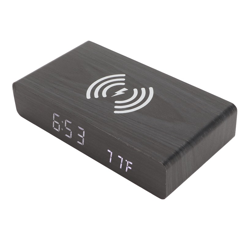 Black Wood Clock Digital Decoration White Light Wooden LED Clock