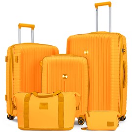 Joyway Luggage Sets 5 Piece Suitcase Set, PP Hardshell Carry on Luggage Set, Travel Suitcases with Double Spinner Wheels and TSA Lock, Orange
