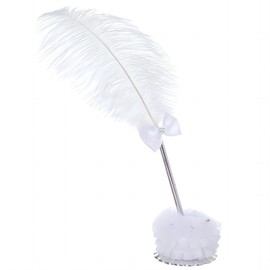 Quill Pen, White Feather Signing Pen with Pen Stand Guest Sign in Writing Pen for Wedding Gift Office School Supplies Signature Party