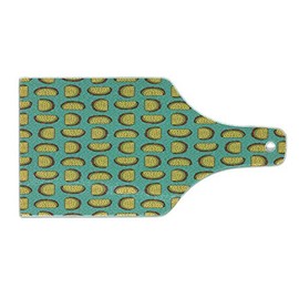 Ambesonne Taco Cutting Board, Mexican Dish with Tortilla Folded Veggie-Packed Yummy Doodle Taste Art, Decorative Tempered Glass Cutting and Serving Board, Wine Bottle Shape, Mustard Turquoise Red