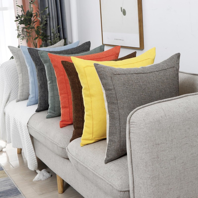 Jepeak Burlap Linen Throw Pillow Covers Cushion Cases, Pack of