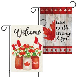 Louise Maelys 2 pcs Canada Day Garden Flags 12 x 18 Inch Double Sided Vertical Burlap Banners, Happy Canada Day 1st July Decorations Maple Leaf Patriotic Flower Vase Home Outdoor Yard Porch Farmhouse Outside Decor (Only Flag)