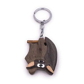 H-Customs Bat Bird Sleeping Real Wood Elegant Handmade Keyring Pendant