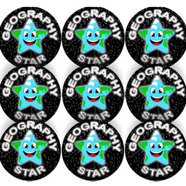 144 Star Geography - 30mm - Glossy Reward Stickers for Teachers & Parents