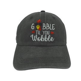 Betyiwling Thanksgiving Turkey Baseball Cap for Women Men Embroidery Adjustable Washed Distressed Trucker Hat Gifts (Gobble Til You Wobble)