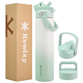KEWIXY 24 oz Insulated Water Bottle, 2-in-1 Lid, Straw & Spout with Protected, Leak Proof, Keep Cold, Stainless Steel, Metal, Reusable, Handle, for Travel, Gym and School, 2 Lids, Iced Mint