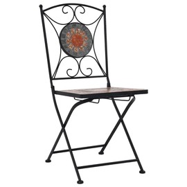 vidaXL Mosaic Decorative Bistro Chairs - 2 pcs Set in Orange and Gray, Powder-Coated Iron Frame with Ceramic seat, Suitable for Indoor and Outdoor use