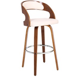 Armen Living Shelly Mid-Century Faux Leather Swivel Kitchen Barstool, 30" Bar Height, Cream