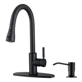 WEWE Black Kitchen Faucet with Soap Dispenser, Kitchen Sink Faucet with Pull Down Sprayer 3 Modes Stainless Steel Single Handle Single Hole Pull Out Matte Black Faucet for Bar Laundry RV Utility Sink
