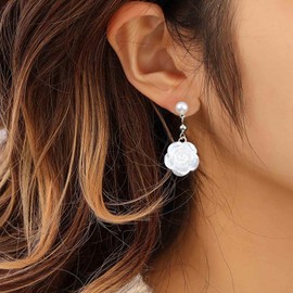 Aneneiceera Vintage Camellia Pearl Drop Earrings Gold Pearl Camellia Earrings Crystal Bow Earrings Long Pearl Earrings Wedding Pearl Earrings Jewellery for Women and Girls (with Crystal), Zinc