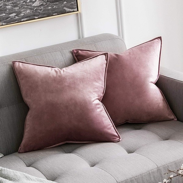 Miulee Set of 2 Velvet Cushion Covers, Flange, Wrapped Edge Cushion Covers, Decorative Sofa Cushions for the Living Room, Bedroom, 40 x 40 cm, Marmalade
