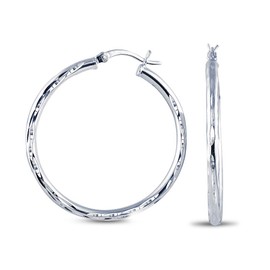 Charmsy 925 Sterling Silver Diamond-Cut Hoop Earrings 2.5mm Tube Medium Large Italian Classic Click-Top for Women 40mm